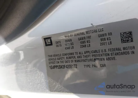 2015 Buick Verano из США, поврежденный, VIN 1G4PP5SK0F4208172